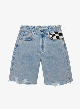 ［8折］ASKYURSELF BAGGY CHECKERED DENIM SHORTS 微喇 牛仔短裤