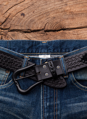 ［5折］CALEE 雕花打钉马毛腰带