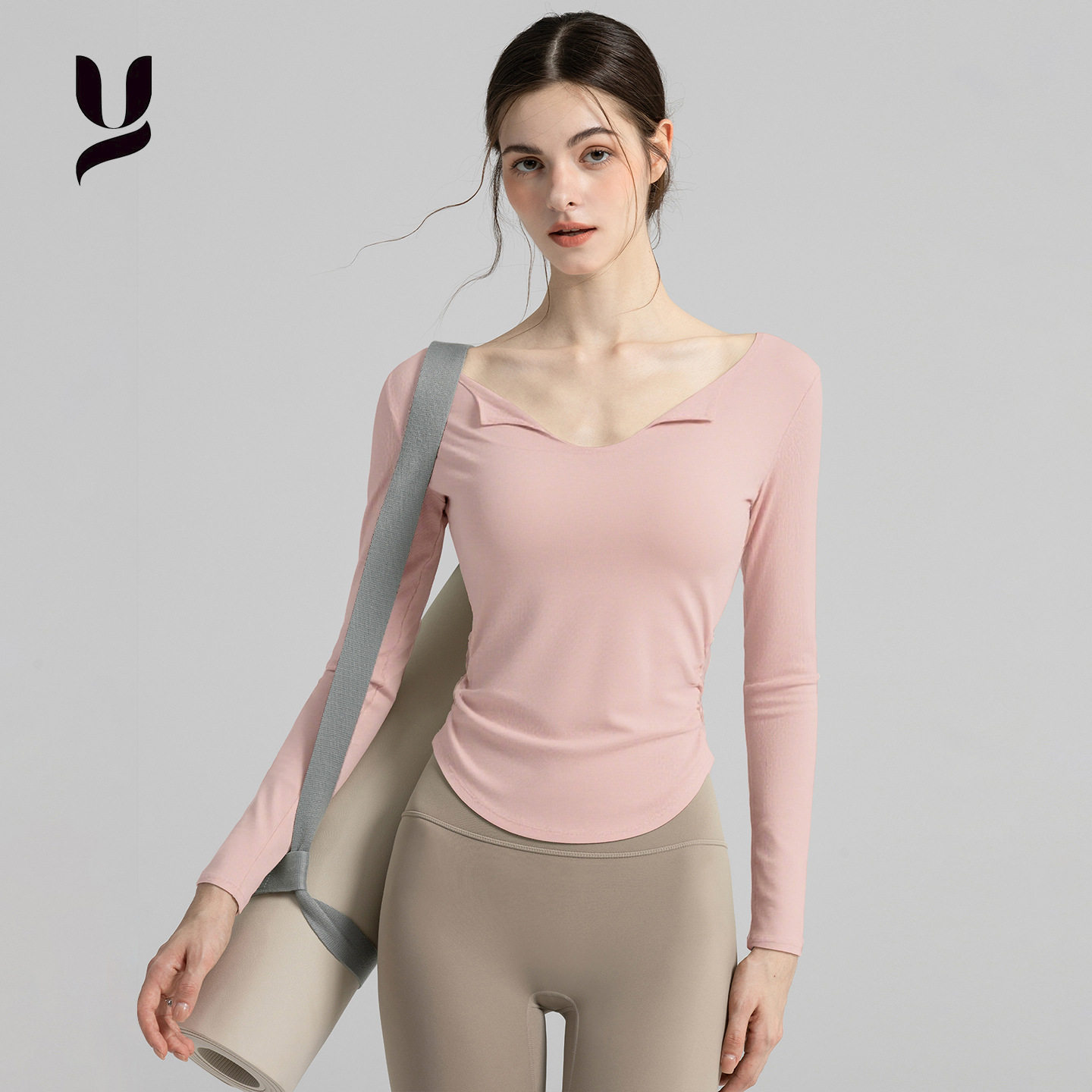 春秋款运动长袖t恤修身显瘦速干带胸垫跑步健身普拉提训练瑜伽服