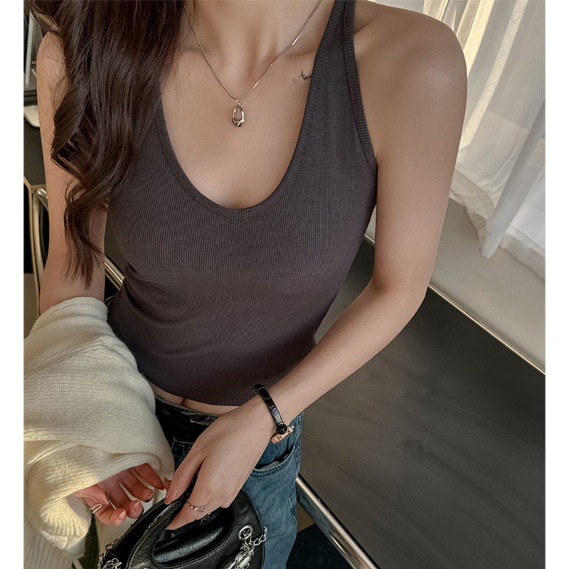 夏季美式u领打底工子小吊带背心女内搭辣妹遮副乳可外穿无袖上衣