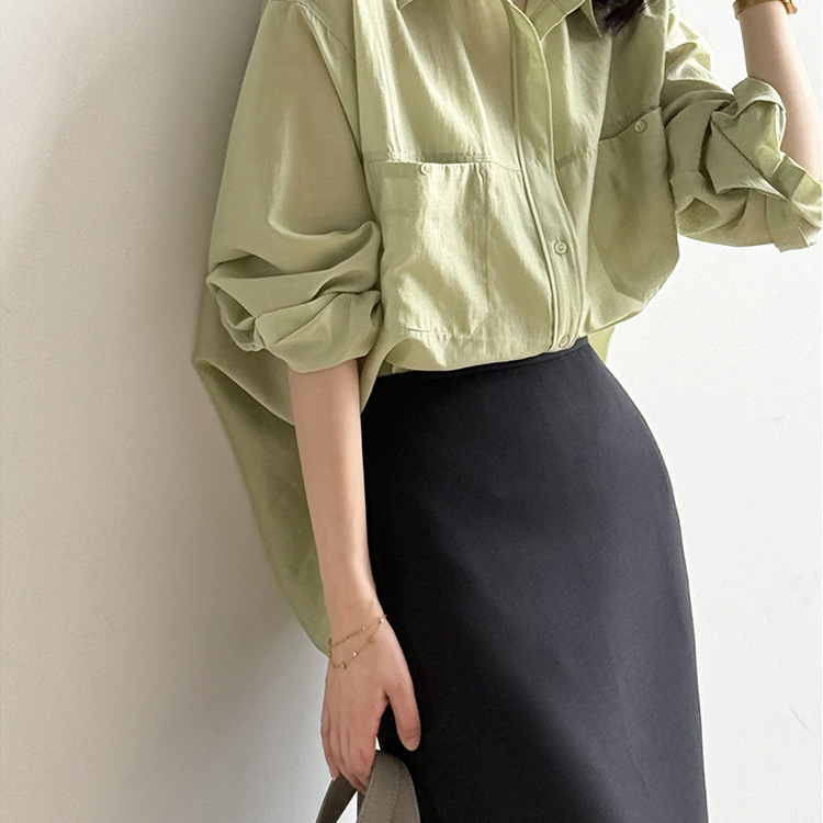 韩系翻领天丝衬衫女夏季新款