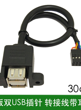 BDE主板9Pin转USB2.0两口扩展线 带螺丝孔固定 9针转USB2口挡板线