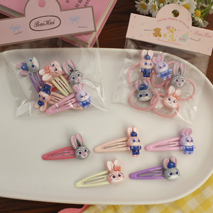 新款女童卡通兔子警官发夹可爱动物城树脂配件皮筋BB夹儿童发饰品