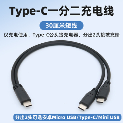 Type-C一拖二充电线安卓MiniUSB