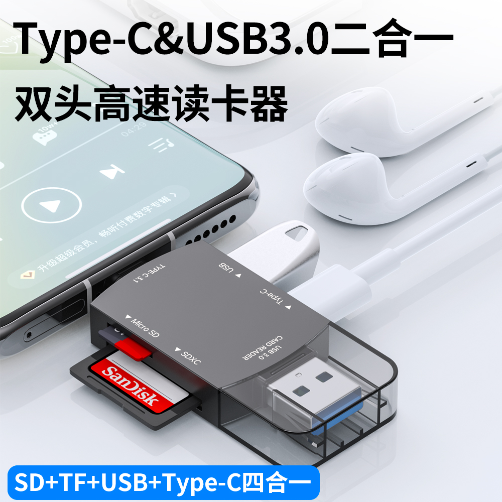 typec/USB二合一金属读卡器SD/TF