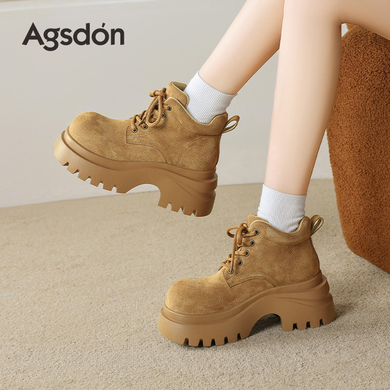 奥古狮登厚底马丁靴女2025新款冬季棕色短靴英伦风复古显瘦机车靴