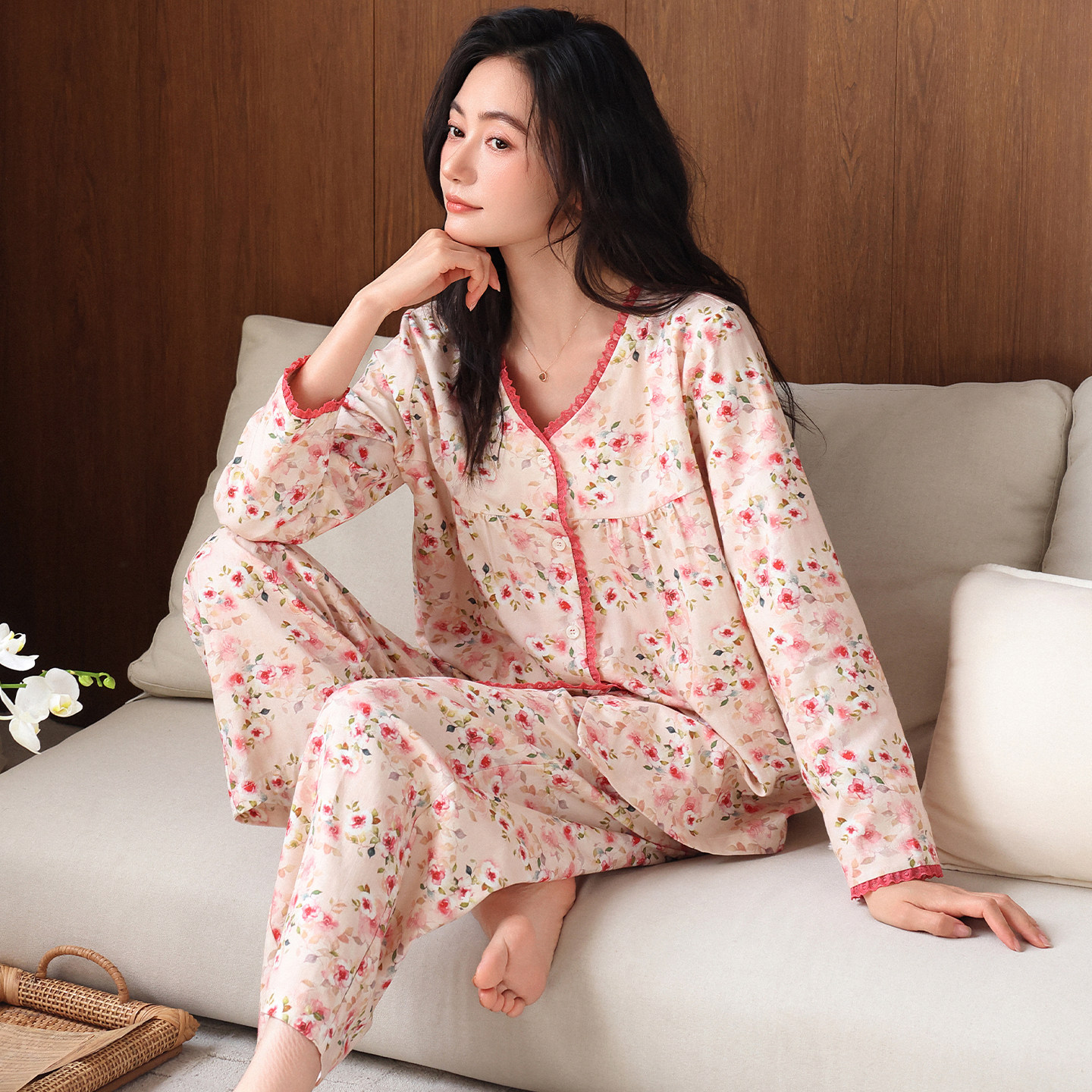 康汝雅春秋季纯棉可外穿女家居服