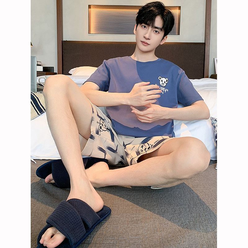 男士夏季纯棉短袖短裤薄款睡衣2025新款休闲全棉可外穿家居服套装