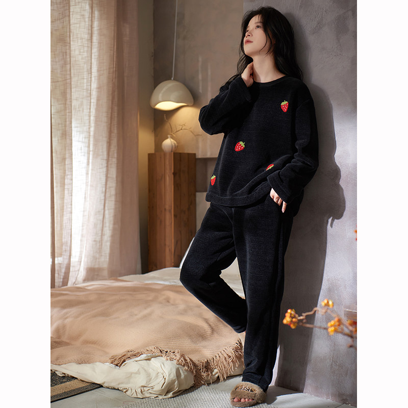 康汝雅女法兰绒一体绒加厚家居服