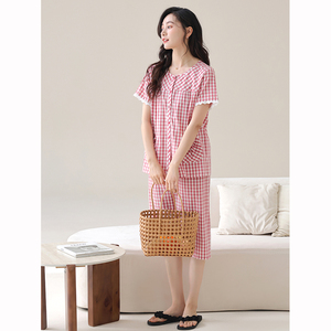 康汝雅梭织纯棉短袖七分裤家居服