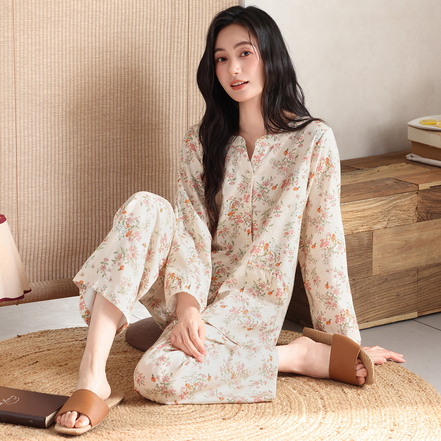 康汝雅春秋季纯棉可外穿女家居服