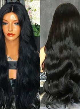 欧美黑色欧美款式假发 WIG 中分长卷发 中分时尚假发 高温丝发套