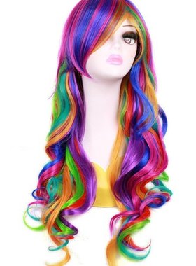 Cosplay动漫小马宝莉假发 多色长卷发COS彩虹发套原宿渐变wig外贸