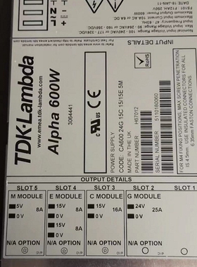 议价 TDK-Lambda Alpha 600W 电源H67122 CA600 3.3R_MF，5A，12/