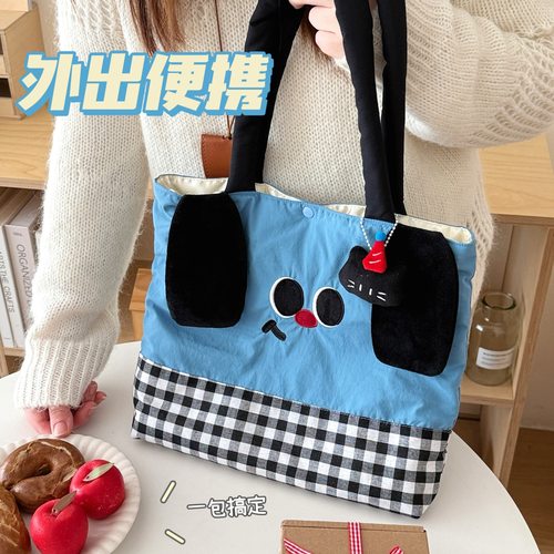 可爱小狗卡通公仔单肩包少女百搭秋冬休闲外出包大容量便携手提包