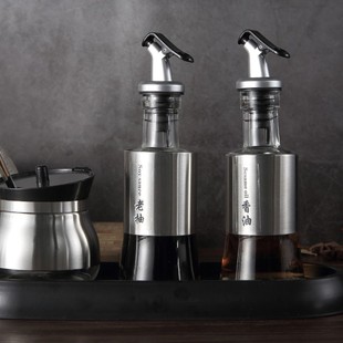 不锈钢玻璃油瓶酱油醋调味瓶组合装 厨房油壶盐罐商用胡椒粉辣椒罐