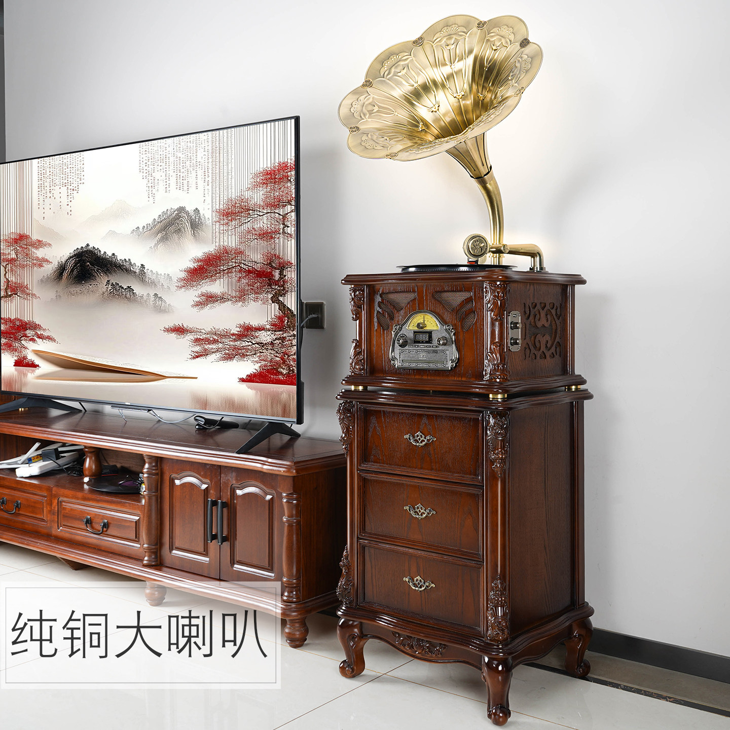今墨留声机复古客厅美式欧式中式黑胶唱片机老式仿古卡拉OK留音机