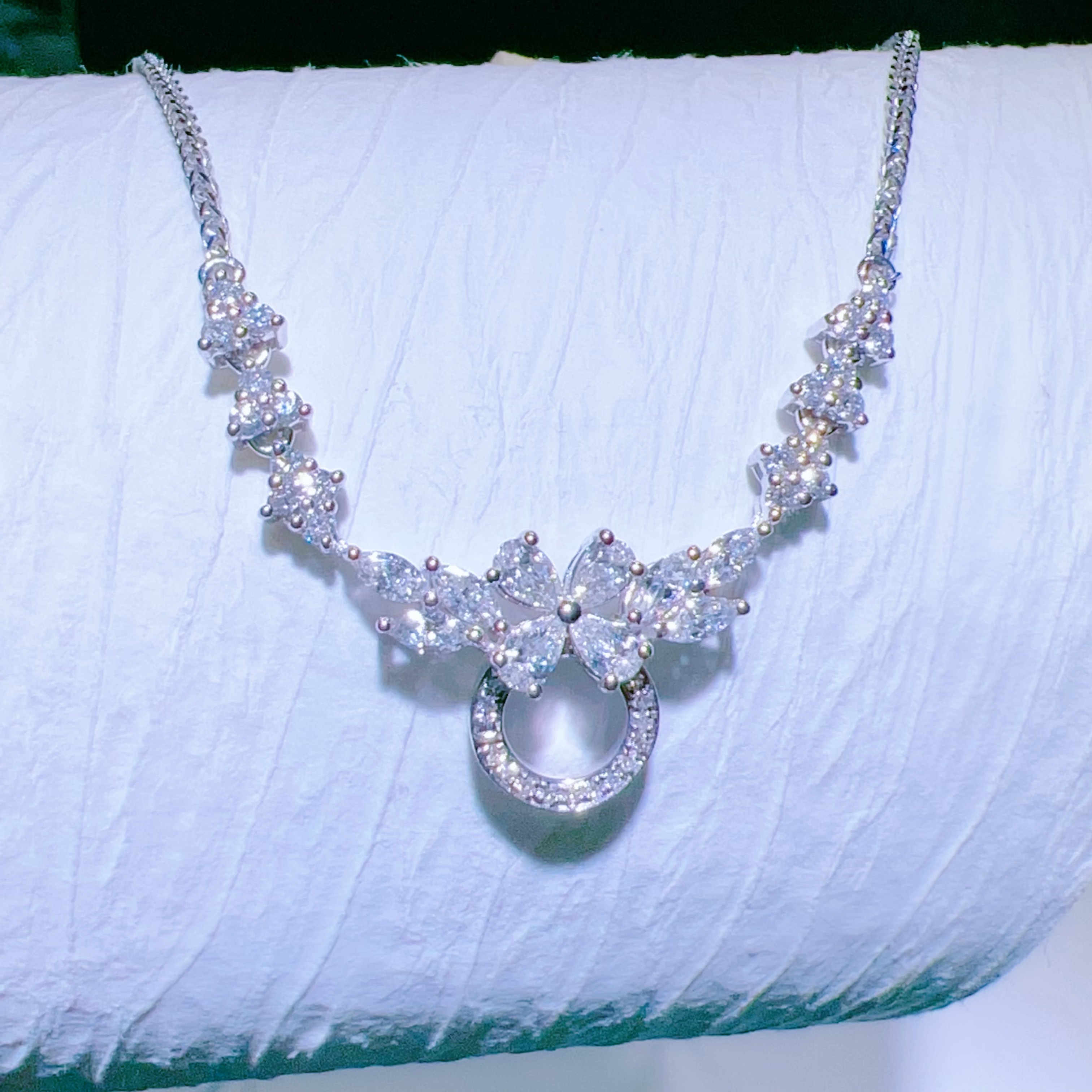 18k白金钻石项链一款多用豪华马眼真钻高货吊坠调节锁骨链女