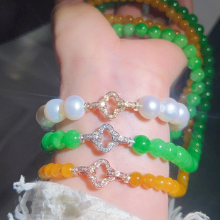 珠链扣18K金钻石小米珠翡翠珠手链扣头珍珠项链连接搭扣天女珠串