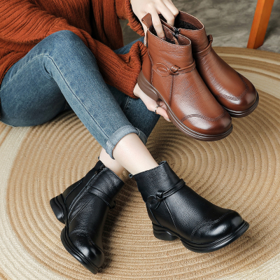 冬季新款百搭粗跟短靴