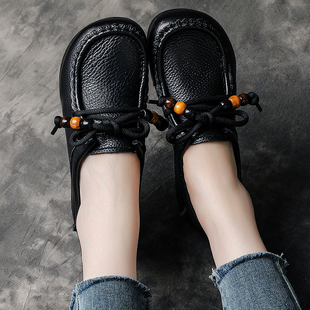单鞋 牛筋软底软面妈妈鞋 复古民族风女鞋 头层牛皮宽脚胖脚肥脚皮鞋