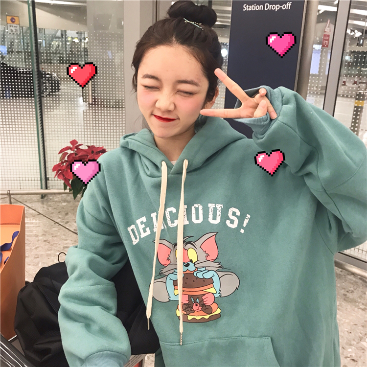 Real Korean color is not dirty, mint color plush cartoon sweater
