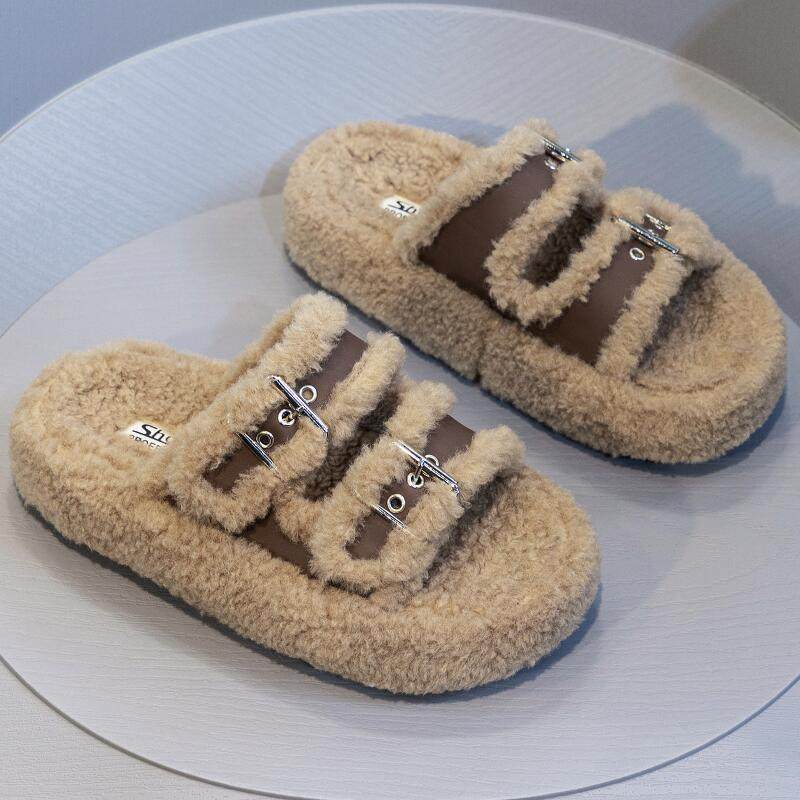 首谷超火厚底毛毛拖鞋女秋冬新款2024时尚百搭洋气外穿加绒棉拖潮