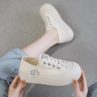 首谷爆款运动鞋女2023夏季新款厚底休闲小白鞋踩跟两穿大头帆布鞋