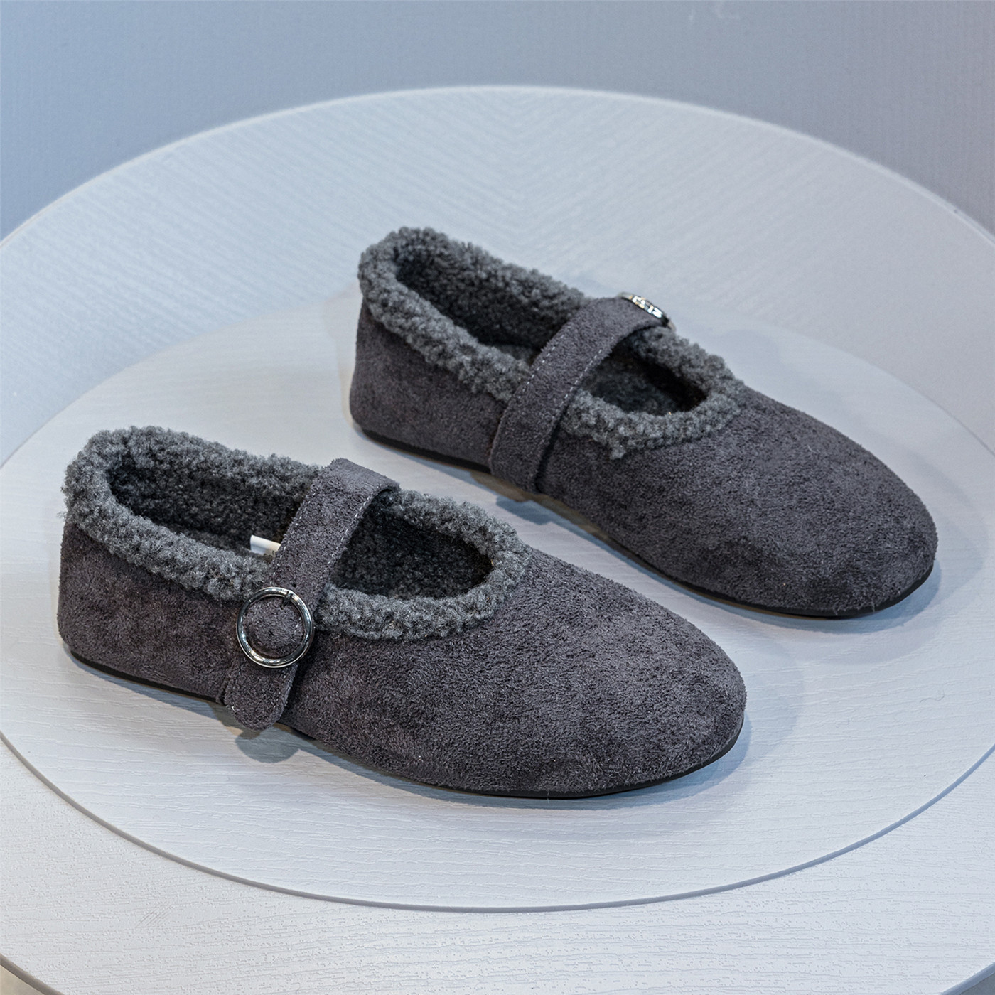 加绒玛丽珍保暖棉鞋女2025冬季新款软底软面显脚小休闲百搭毛毛鞋