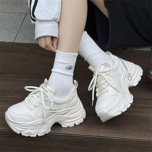 恋典真皮加绒老爹鞋女2025冬季新款小个子增高百搭轻便厚底小白鞋