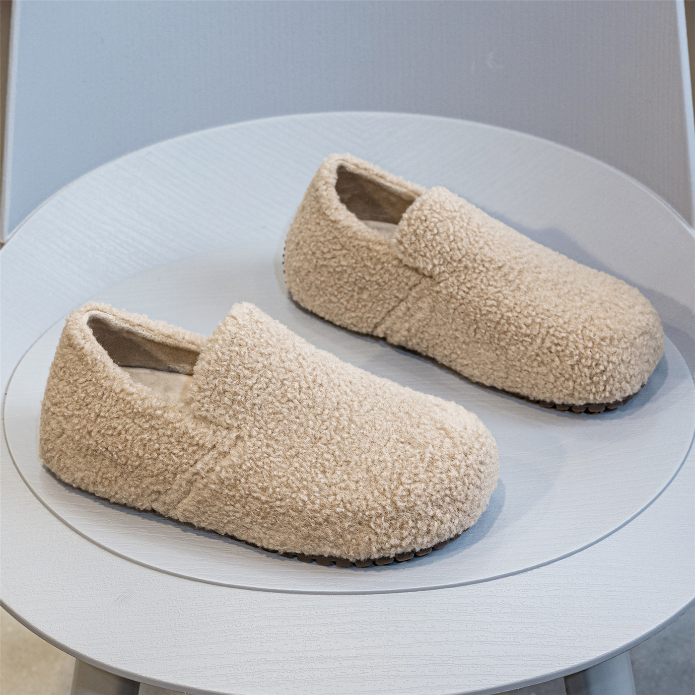 首谷加绒保暖一脚蹬豆豆鞋女2025冬季新款舒适软底复古毛毛勃肯鞋