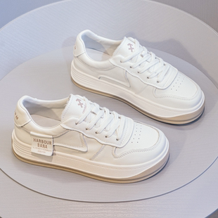 头层牛皮小白鞋女2024春季新款港风真皮厚底显脚小休闲运动鞋板鞋