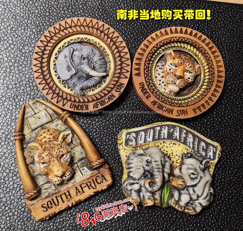 SOUTH AFRICA BROUGHT BACK THE AFRICAN FIVE TYRANTS SUN CITY ELEPHANT RHINO LEOPARD RESIN FRIDGE MAGNETS
