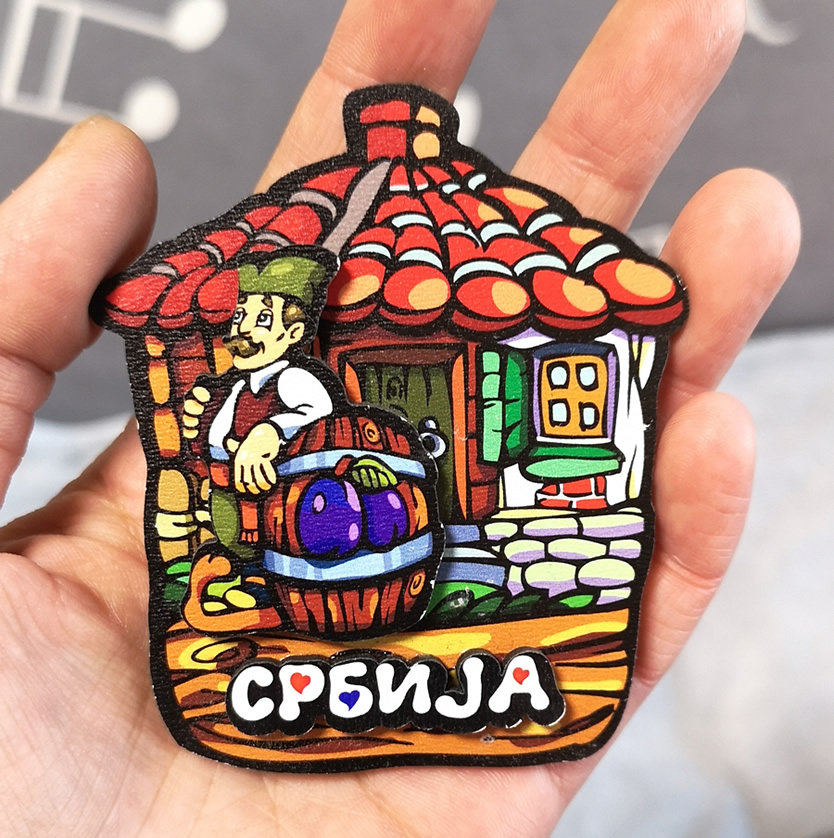 SERBIAN LOCALS BRING BACK BELGRADE FEATURED CARTOON WOODEN FRIDGE MAGNETS