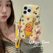 轻派ins风日韩涂鸦黄色星星人带链条适用苹果16promax手机壳iphone17新款 15pro女款 13趣味卡通14双层全包硬壳