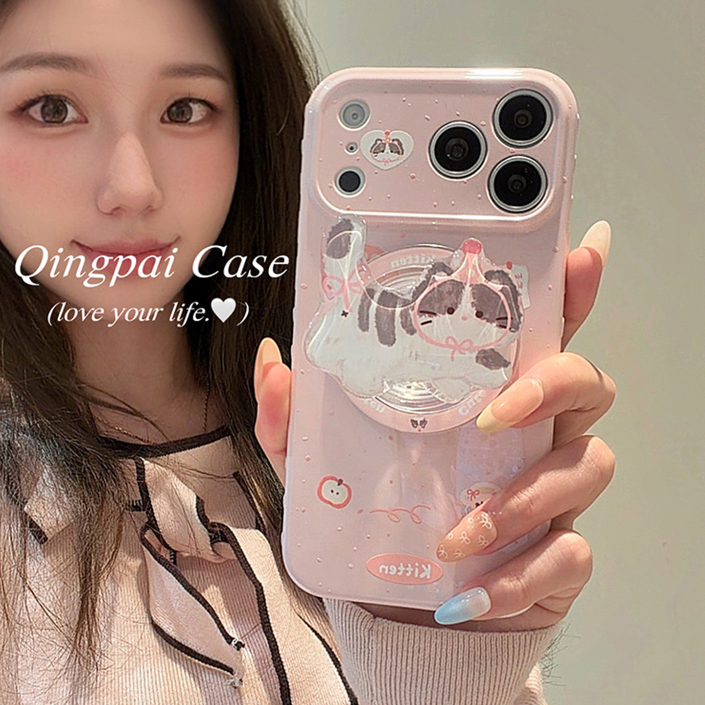 轻派可爱粉色蝴蝶结猫咪磁吸支架适用苹果17promax手机壳iphone16pro新款15女款14软萌卡通少女心13全包软壳