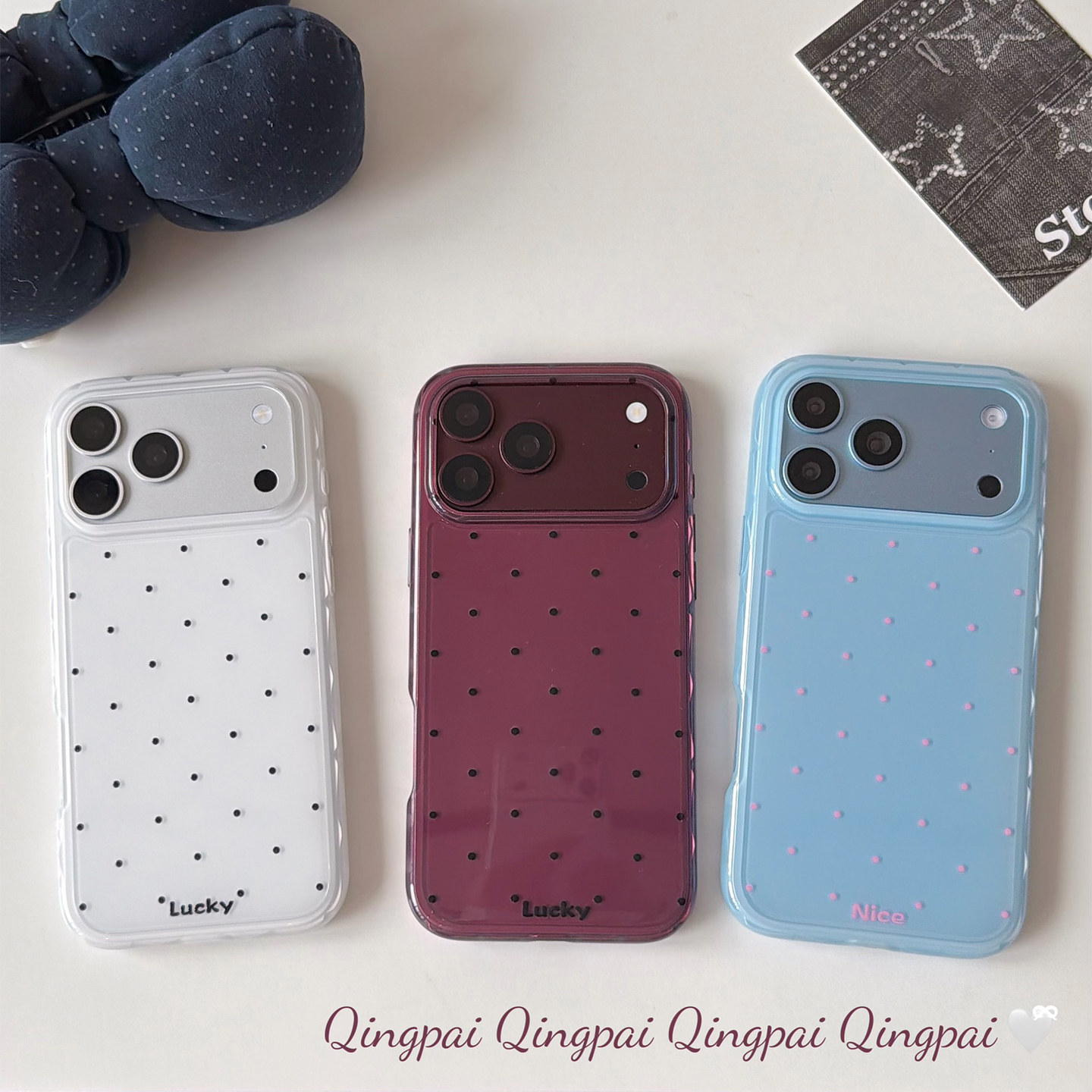 轻派ins风简约波点适用苹果18promax手机壳iphone17pro新款冰川蓝16pro女款15勃艮第红14日韩网红13全包硬壳