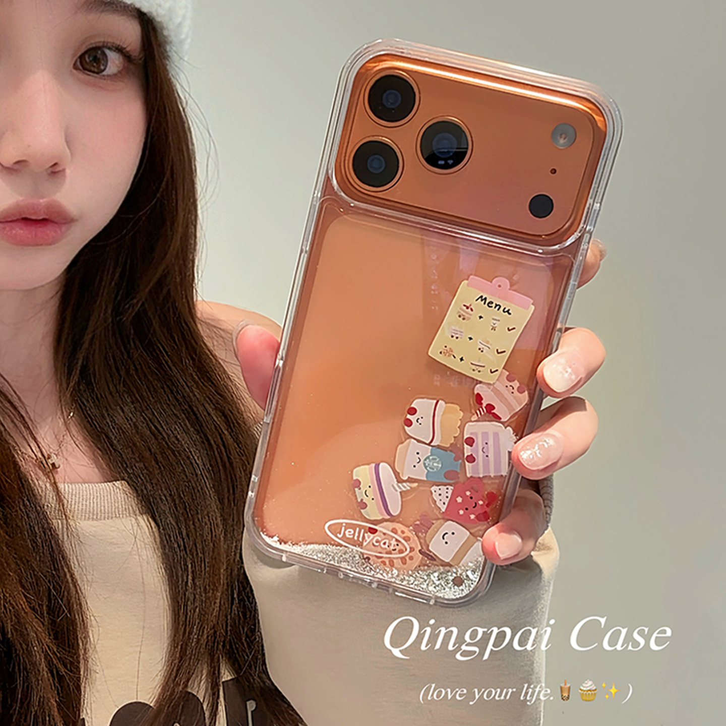 适用苹果手机壳ins流沙贴片壳