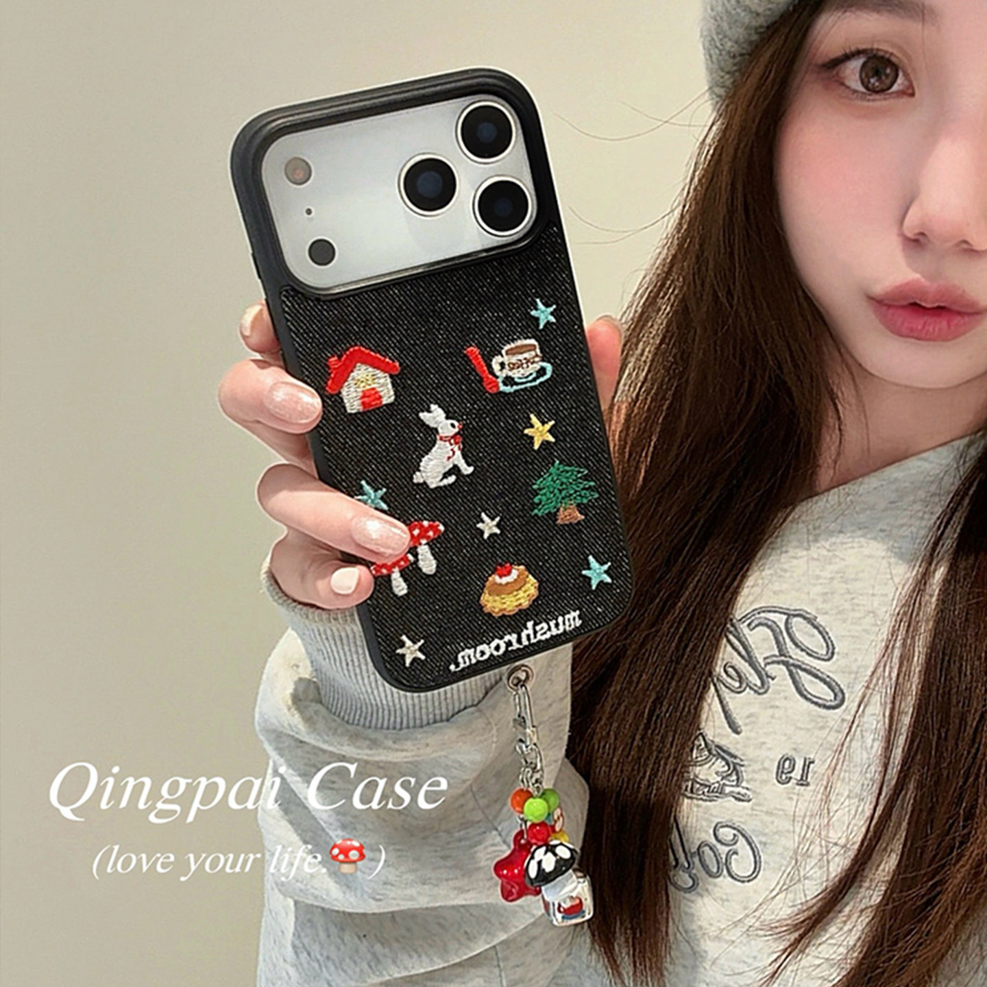 轻派秋冬牛仔刺绣小动物带挂饰适用苹果17promax手机壳iphone16pro新款15女款14卡通网红13创意绒布全包硬壳,3C数码配件,手机保护套/壳,淘宝优惠券,粉丝福利购,淘宝优惠卷