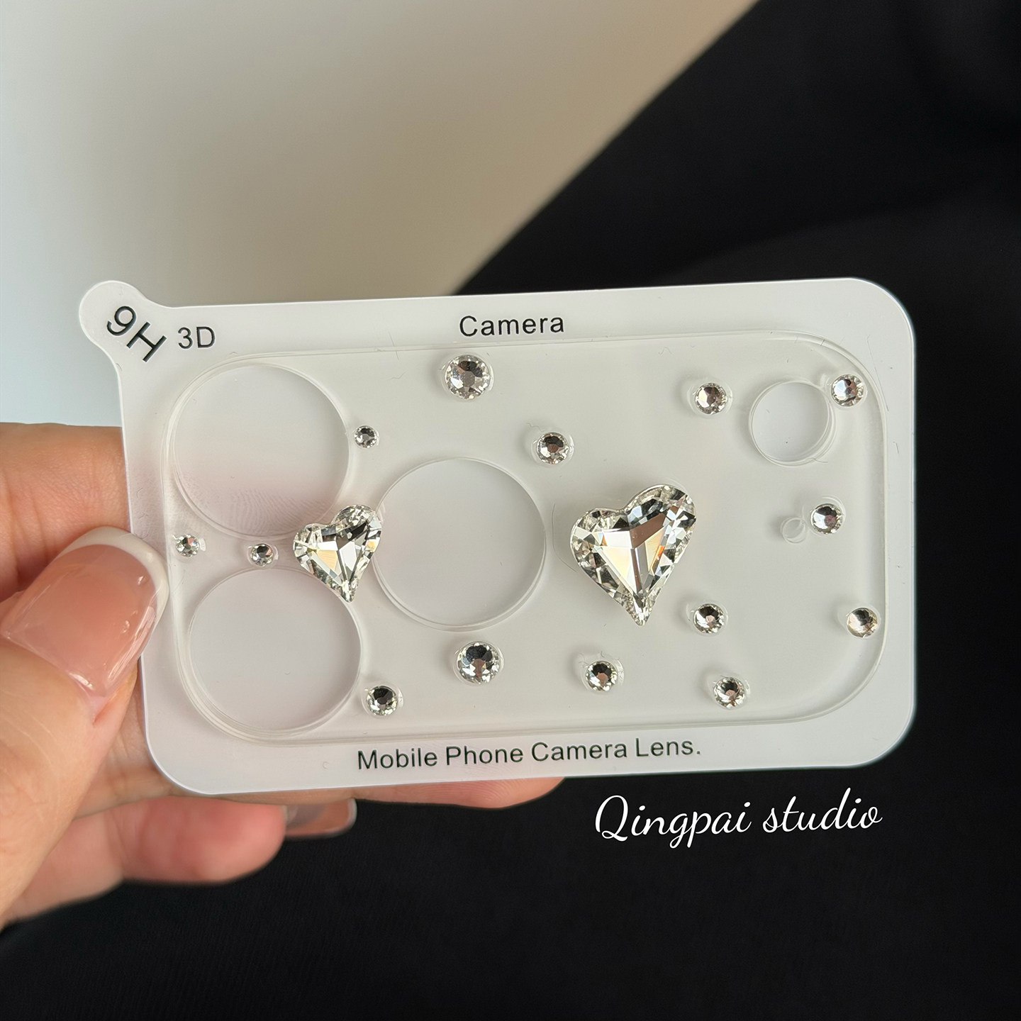 轻派高级感小众重工立体爱心水钻贴适用iPhone17promax透明镜头膜新款苹果17pro后摄像防刮花轻奢钢化玻璃膜