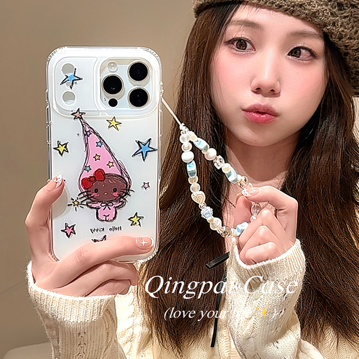 适用苹果手机壳高帽黑皮kitty