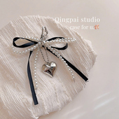 轻派ins芭蕾法式 黑色珍珠蝴蝶结手机挂绳小众高颜值好看包包挂件