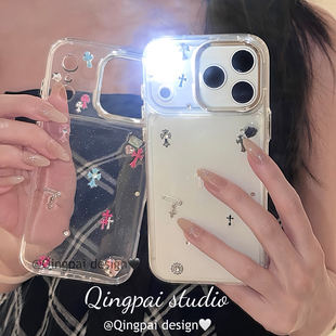 轻派小众ins时髦高级感闪钻十字架适用苹果17promax手机壳iphone16pro新款15pro甜酷辣妹款滴胶透明全包硬壳