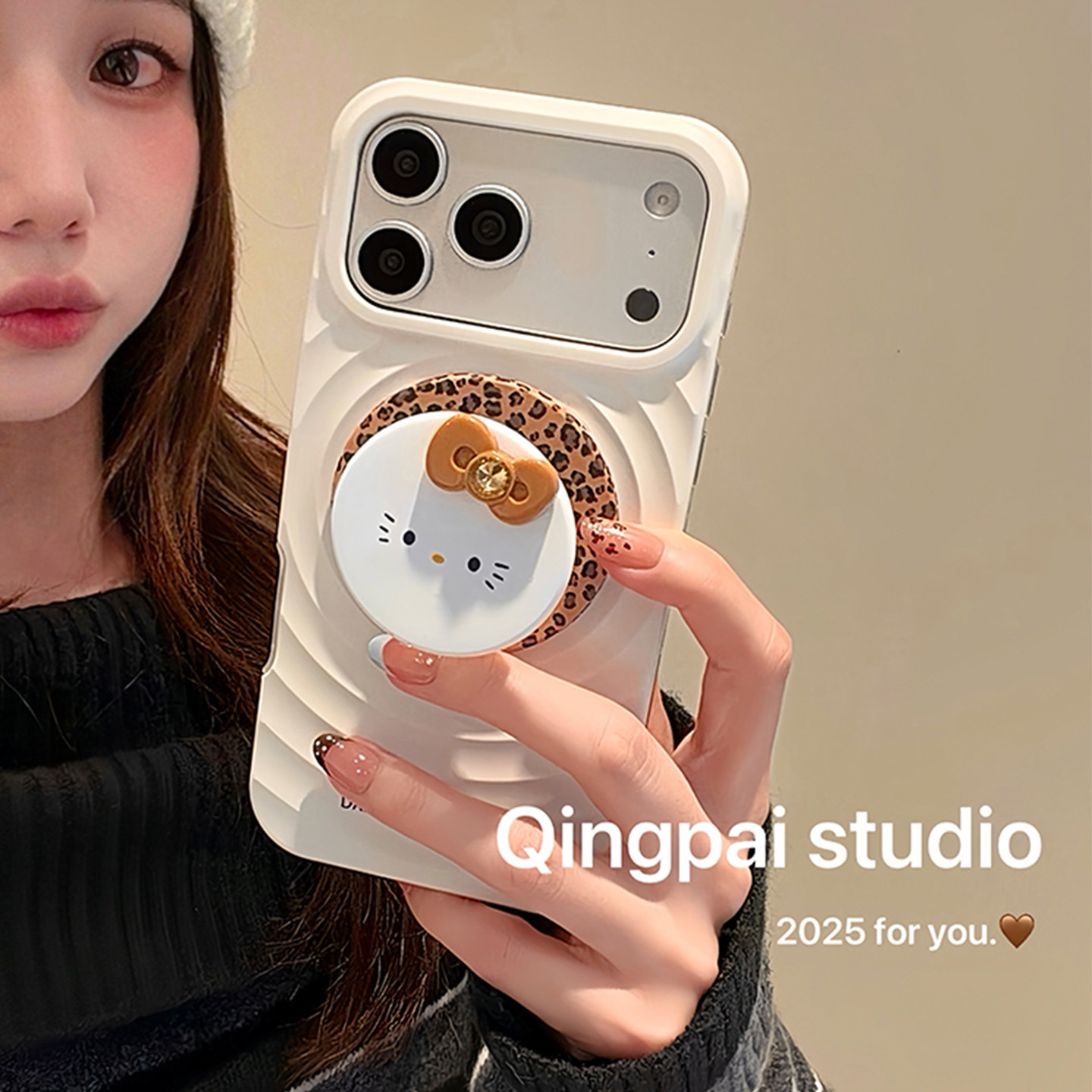 轻派白色波漾壳猫咪磁吸支架适用苹果17promax手机壳iphone16pro新款15女款14日韩ins风13简约设计感全包硬壳,3C数码配件,手机保护套/壳,淘宝优惠券,粉丝福利购,淘宝优惠卷