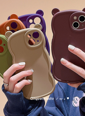 超火耳朵适用iphone17promax纯色秋冬苹果13手机壳12新款11女复古全包14plus防摔13pro高级感创意立体潮