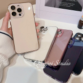 轻派ins简约纯色玻璃壳适用苹果16promax手机壳iphone17新款 13带镜头膜12高级14裸机质感11全包硬壳 15pro女款