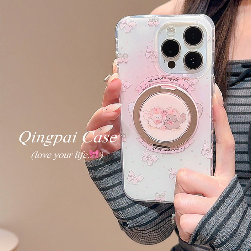 可爱少女蝴蝶结猫咪支架手机壳