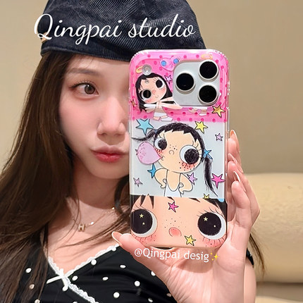 轻派趣味卡通可爱吹泡泡小玉适用苹果17promax手机壳iphone16pro新款15女款14可爱超萌网红双层壳13全包硬壳