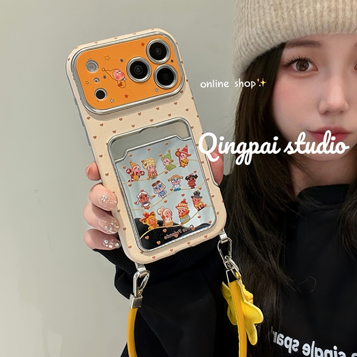 轻派趣味卡通星星人卡包带挂绳适用苹果17promax手机壳iphone16pro新款15女款14皮质大视窗网红创意全包硬壳