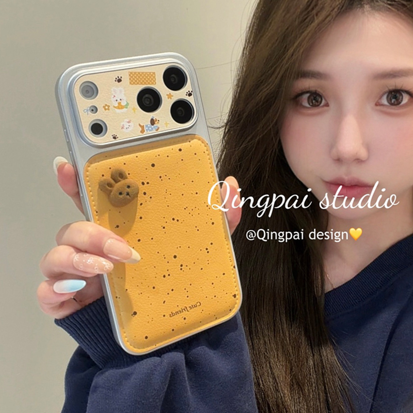 轻派ins简约泼墨立体兔子头像适用苹果17promax手机壳iphone16pro新款15女款创意日韩皮质电镀边框14全包硬壳